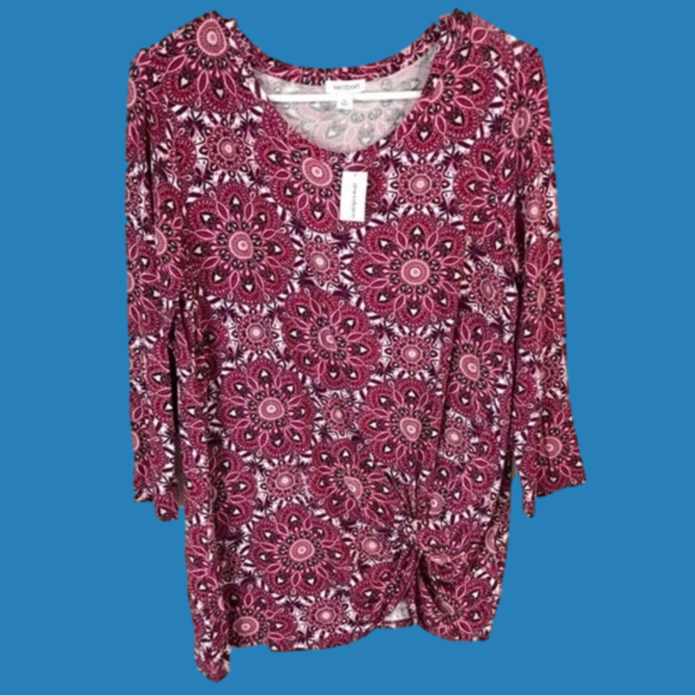 Westport Burgundy Paisley 3/4 Sleeve Blouse Size M